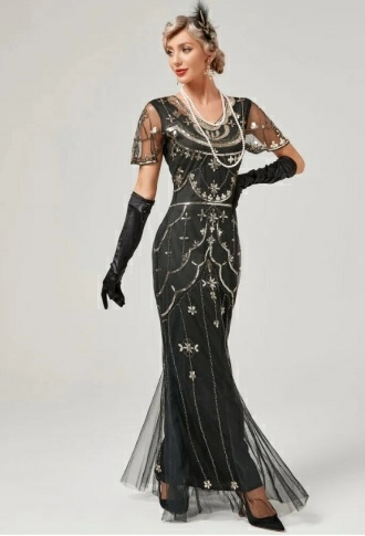 Чёрно-золотое длинное платье в стиле Гэтсби Чикаго