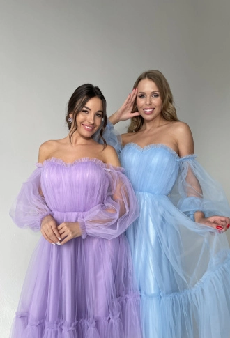 Лавандовое платье миди с пышными рукавами Лавандовое платье миди с пышными рукавами