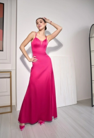 Атласное платье с разрезом на ноге Фуксия Атласное платье с разрезом на ноге Фуксия