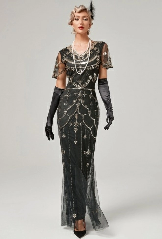 Чёрно-золотое длинное платье в стиле Гэтсби Чикаго