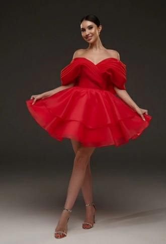 Красное платье мини из органзы с пышной юбкой Красное платье мини из органзы с пышной юбкой