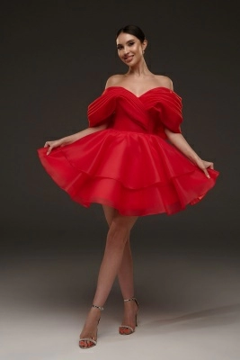 Красное платье мини из органзы с пышной юбкой Красное платье мини из органзы с пышной юбкой