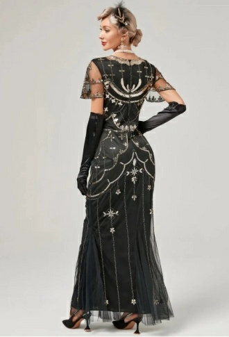 Чёрно-золотое длинное платье в стиле Гэтсби Чикаго