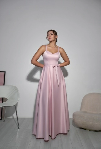 Розовое платье 2 в 1. Блестящее фатиновая накидка с рукавами, атласное платье на лямочках