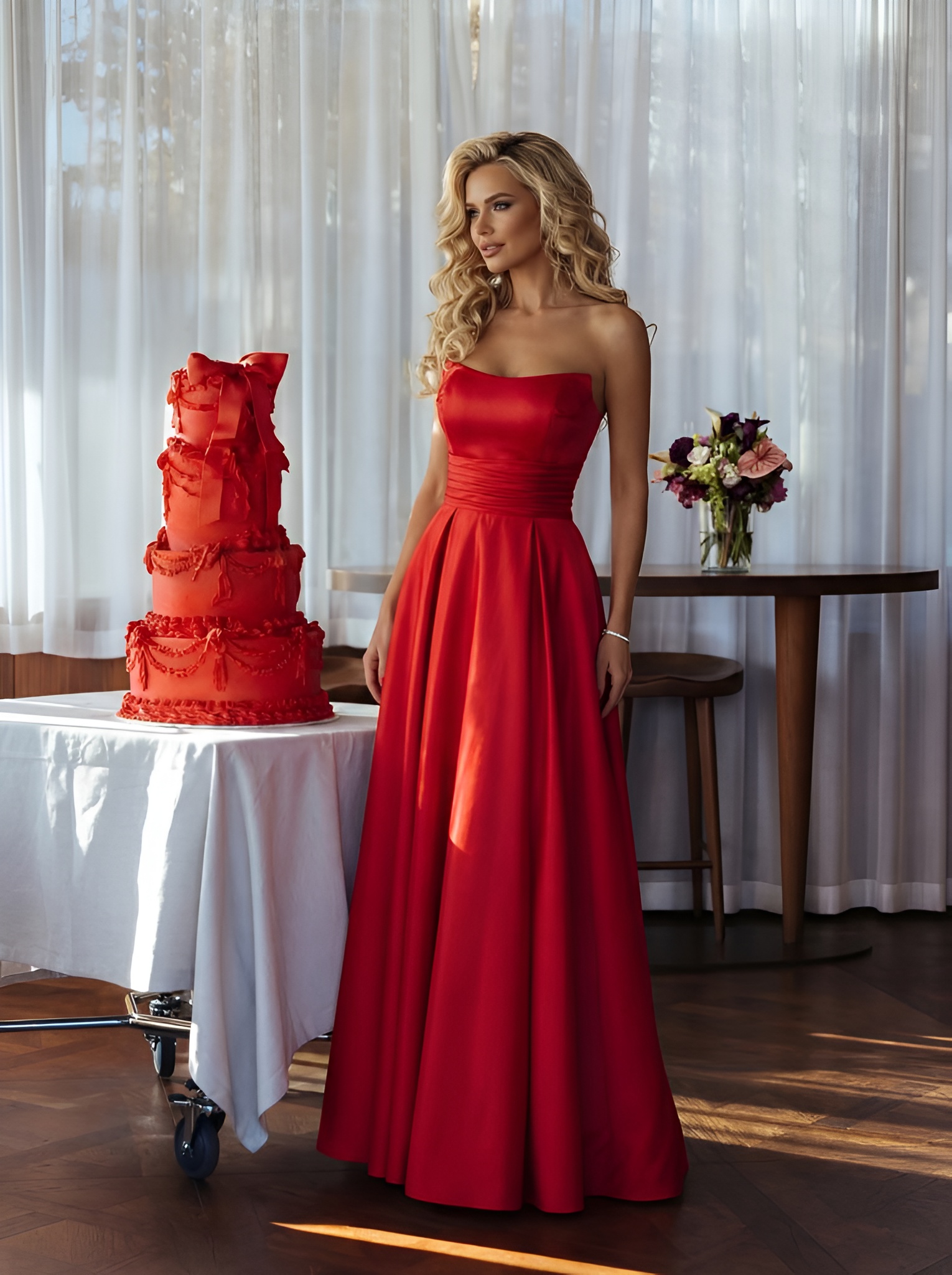 Красное вечернее платье в пол