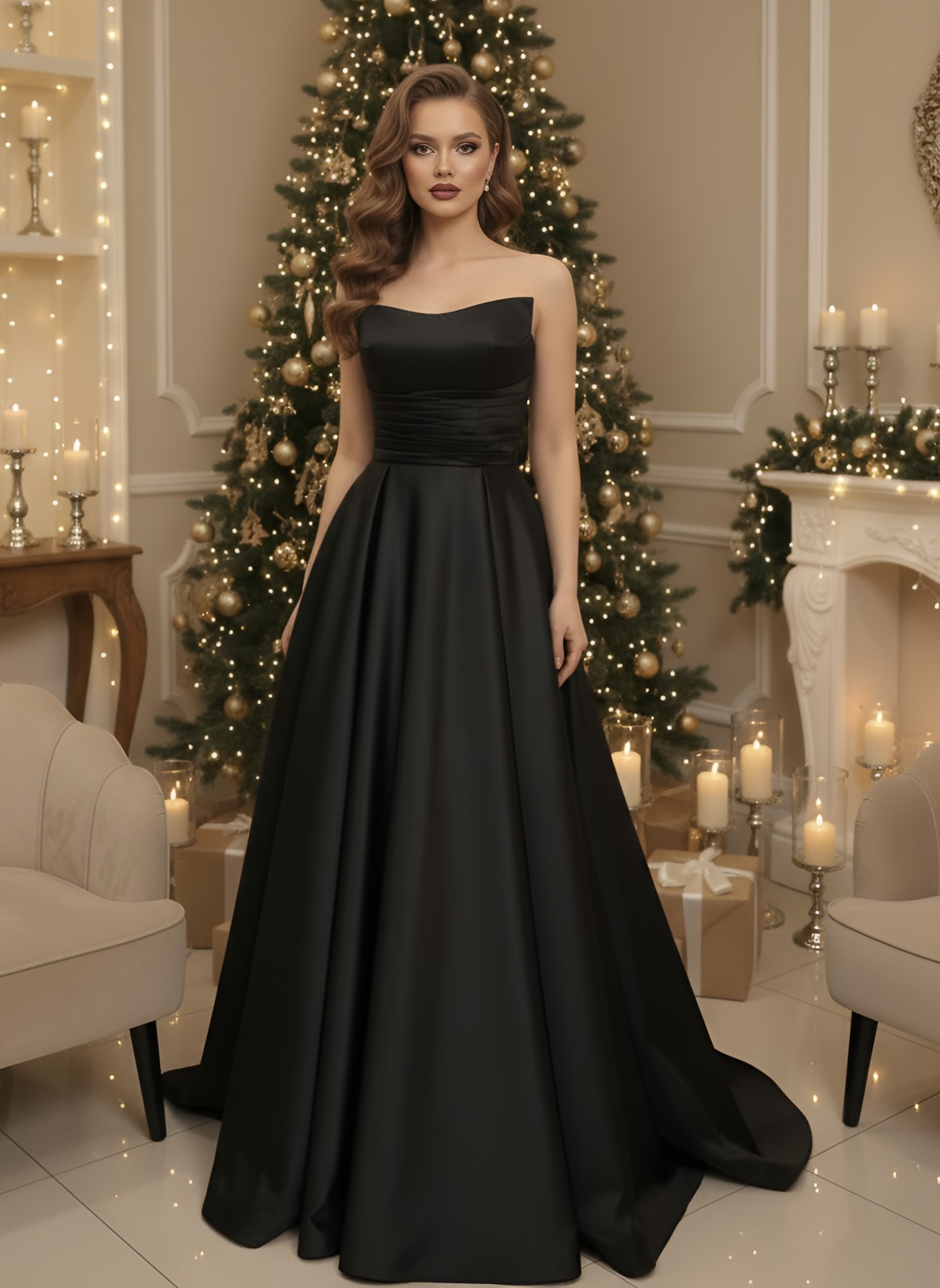 Чёрное вечернее платье в пол