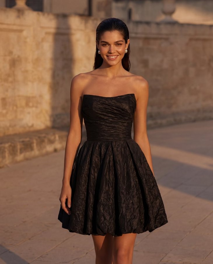 Черное платье мини из тафты