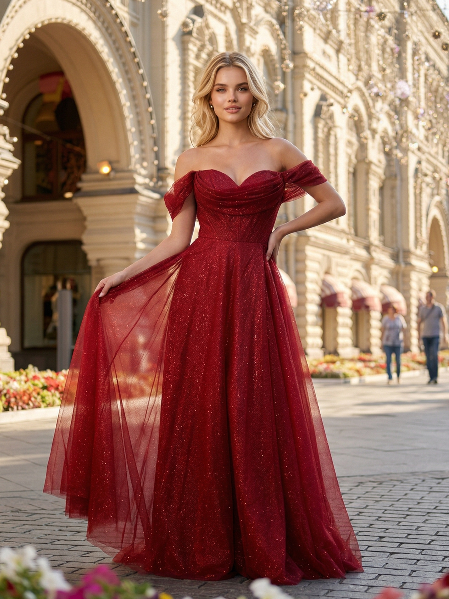 Бордовое вечернее блестящее платье