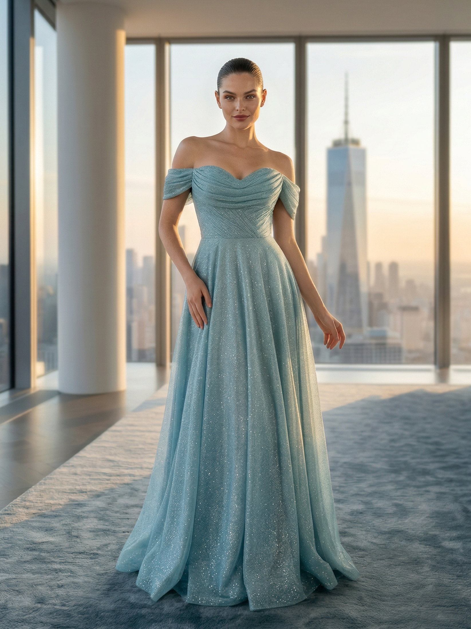 Вечернее блестящее платье Морская волна