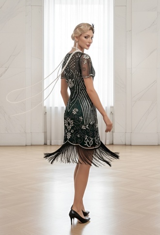 Изумрудное платье в стиле Гэтсби с рукавами 