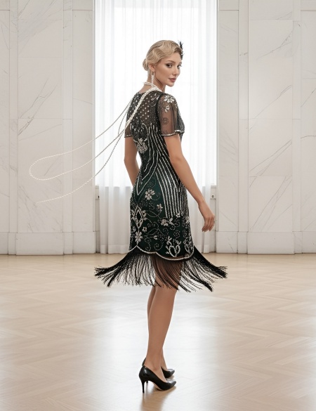 Изумрудное платье в стиле Гэтсби с рукавами 