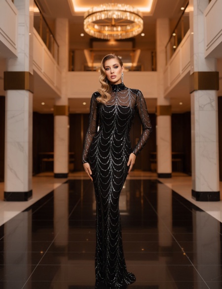 Чёрное платье по фигуре с горловиной