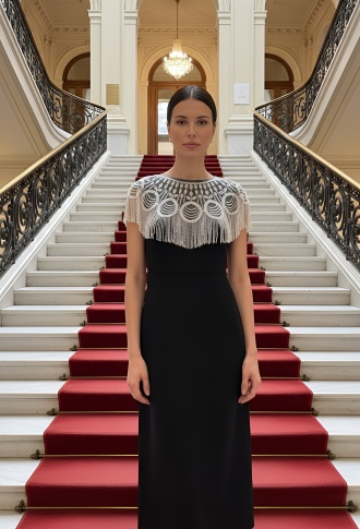 Шикарная прозрачная накидка из бисера с бахромой