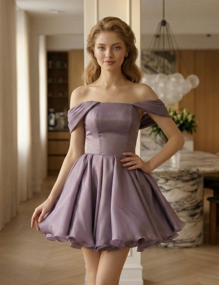 Лавандовое корсетное мини-платье с объёмной юбкой