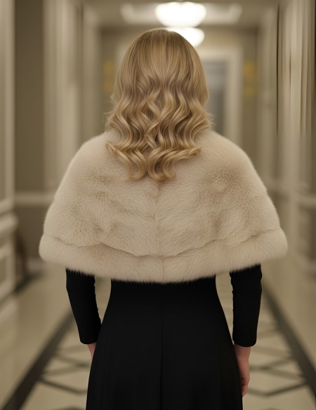 Меховая брендовая платиновая накидка/горжетка из ягнёнка Nigel Preston & Knight