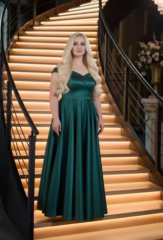 Изумрудное атласное платье с разрезом на ноге корсет на шнуровке