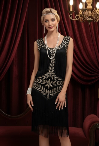 Чёрно-золотое платье с бахрамой в стиле Гэтсби