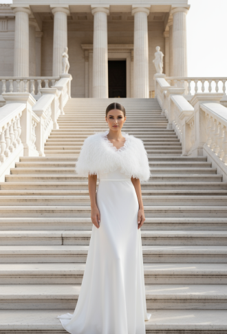 Меховая натуральная накидка из лебяжьего пуха с оборкой