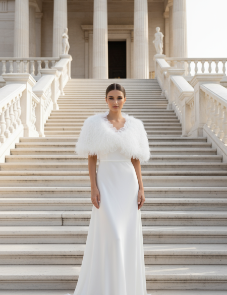 Меховая натуральная накидка из лебяжьего пуха с оборкой