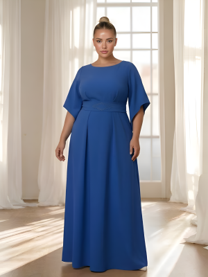 Платье по фигуре с брошью на талии и рукавами - Индиго