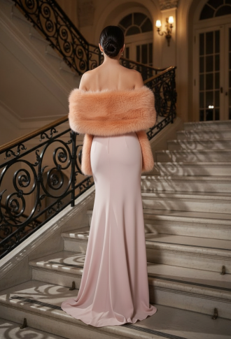 Персиковый палантин (накидка) из натурального меха песца