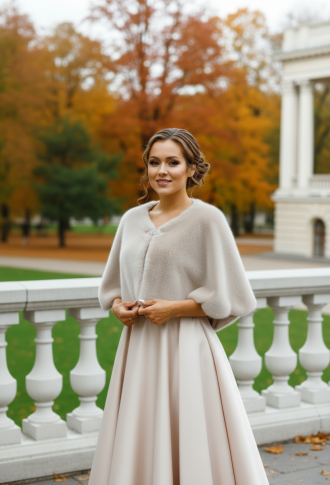 Меховая свадебная накидка под норку - бежевая (латте)