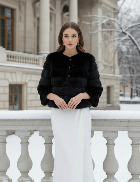 Короткая чёрная норковая шубка