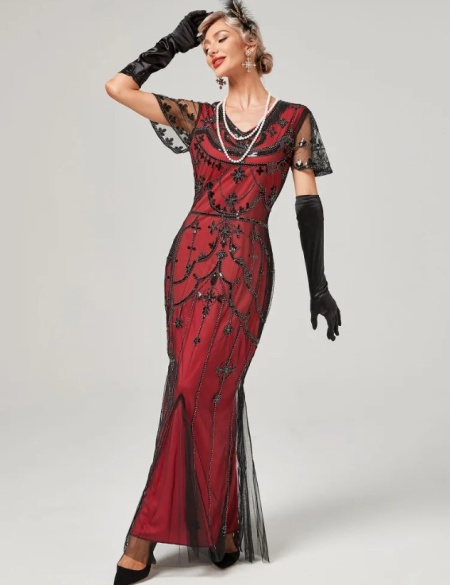 Красное длинное платье в стиле Гэтсби Чикаго