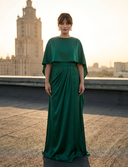 Изумрудное платье с кейпом