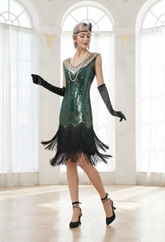 Изумрудное платье миди в стиле Гэтсби