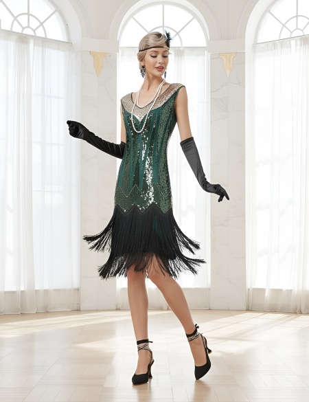 Изумрудное платье миди в стиле Гэтсби