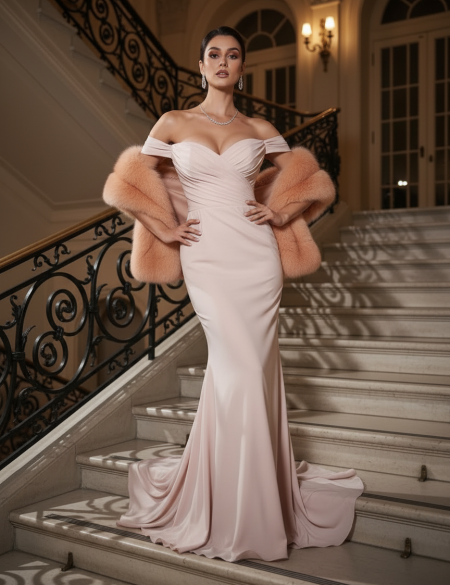 Персиковый палантин (накидка) из натурального меха песца