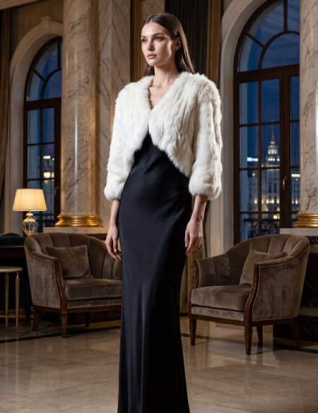 Шуба вязаная из меха кролика 