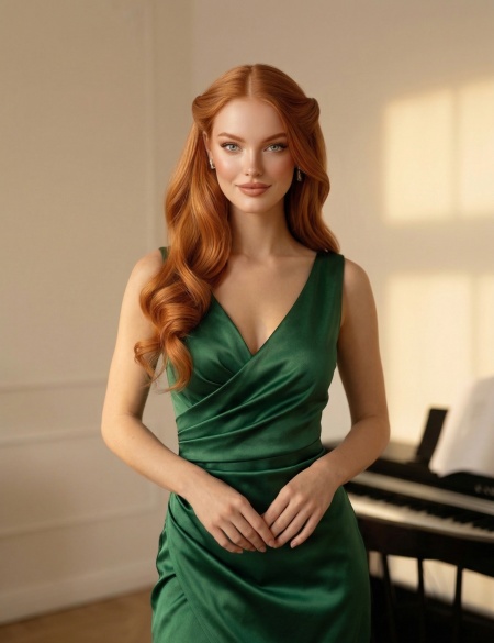 Изумрудное атласное платье миди с разрезом на ноге