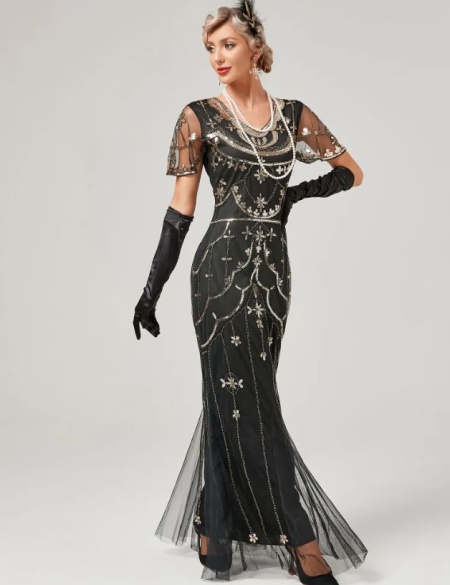 Чёрно-золотое длинное платье в стиле Гэтсби Чикаго