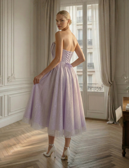 Лавандовое блестящее платье миди бандо