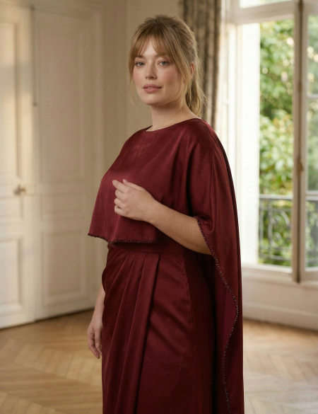 Бордовое платье с кейпом
