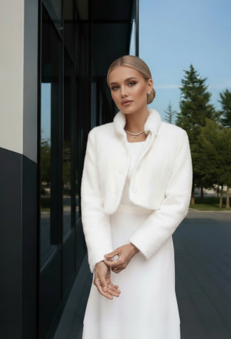Жакет (пиджак) из ангоры для невесты, воротник стойка под норку
