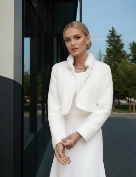 Жакет (пиджак) из ангоры для невесты, воротник стойка под норку