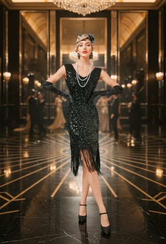 Чёрное платье из пайеток в стиле Гэтсби