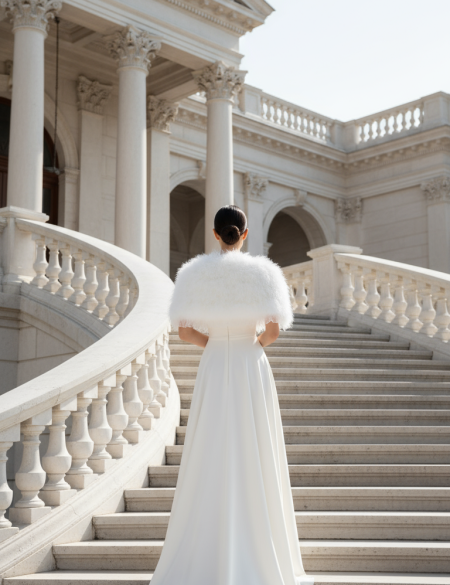 Меховая натуральная накидка из лебяжьего пуха с оборкой