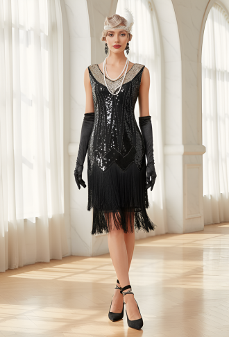 Чёрное платье миди в стиле Гэтсби