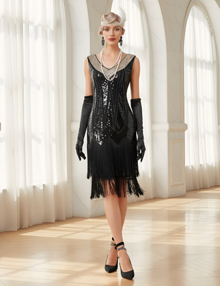 Чёрное платье миди в стиле Гэтсби