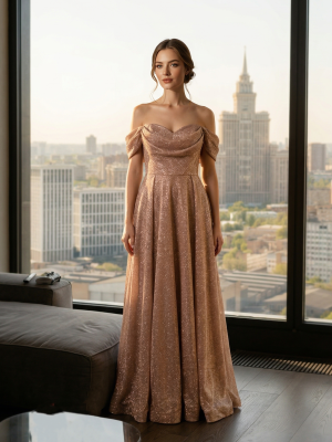 Золотое вечернее блестящее платье