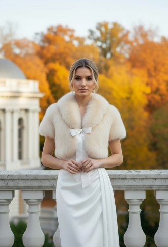 Меховая свадебная шубка из кролика с песцом