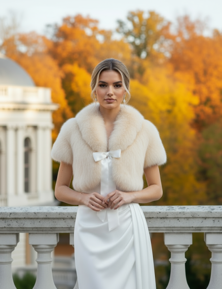 Меховая свадебная шубка из кролика с песцом