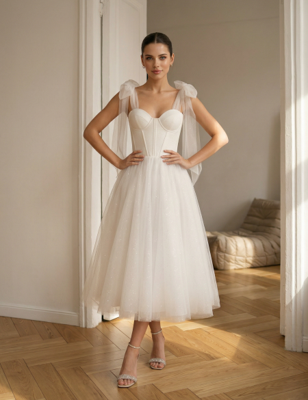 Белое платье миди с бантиками