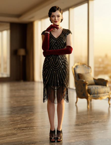 Платье с пайетками в стиле гетсби с бахромой - Чёрное-серебро