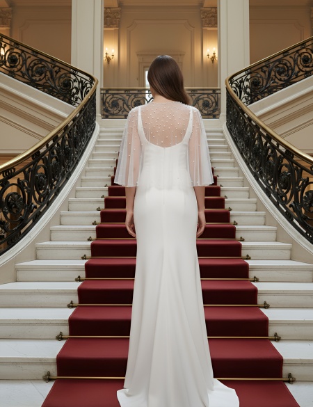 Роскошная большая свадебная белая накидка с бусами