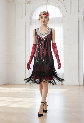 Красное платье миди в стиле Гэтсби